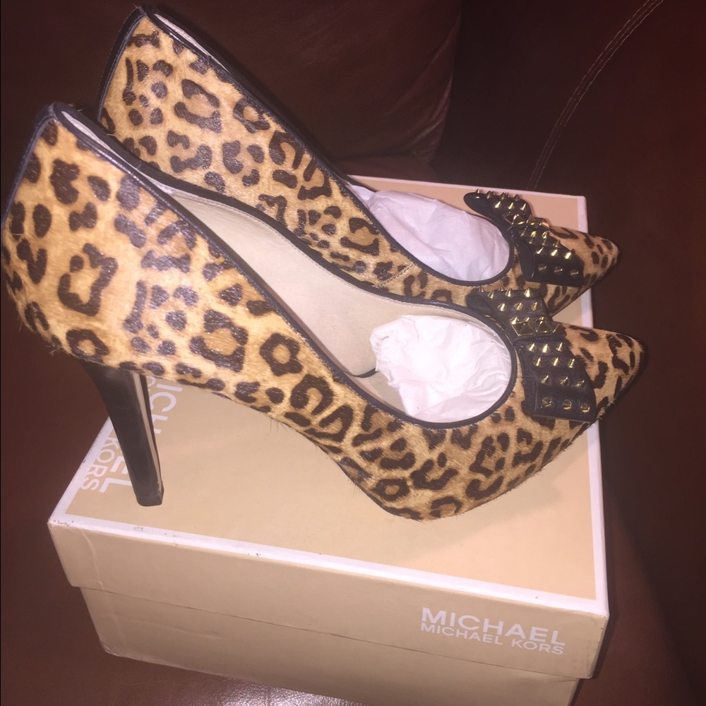 Michael Kors "Devin" Spike Bow Leopard Pumps